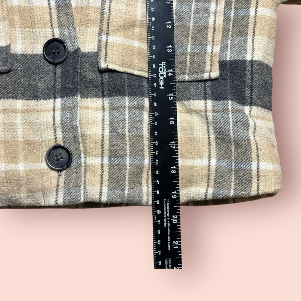 Hurley Plaid Sherpa-Lined Shacket Jacket Beige Tan Gray Small - Picture 7 of 9